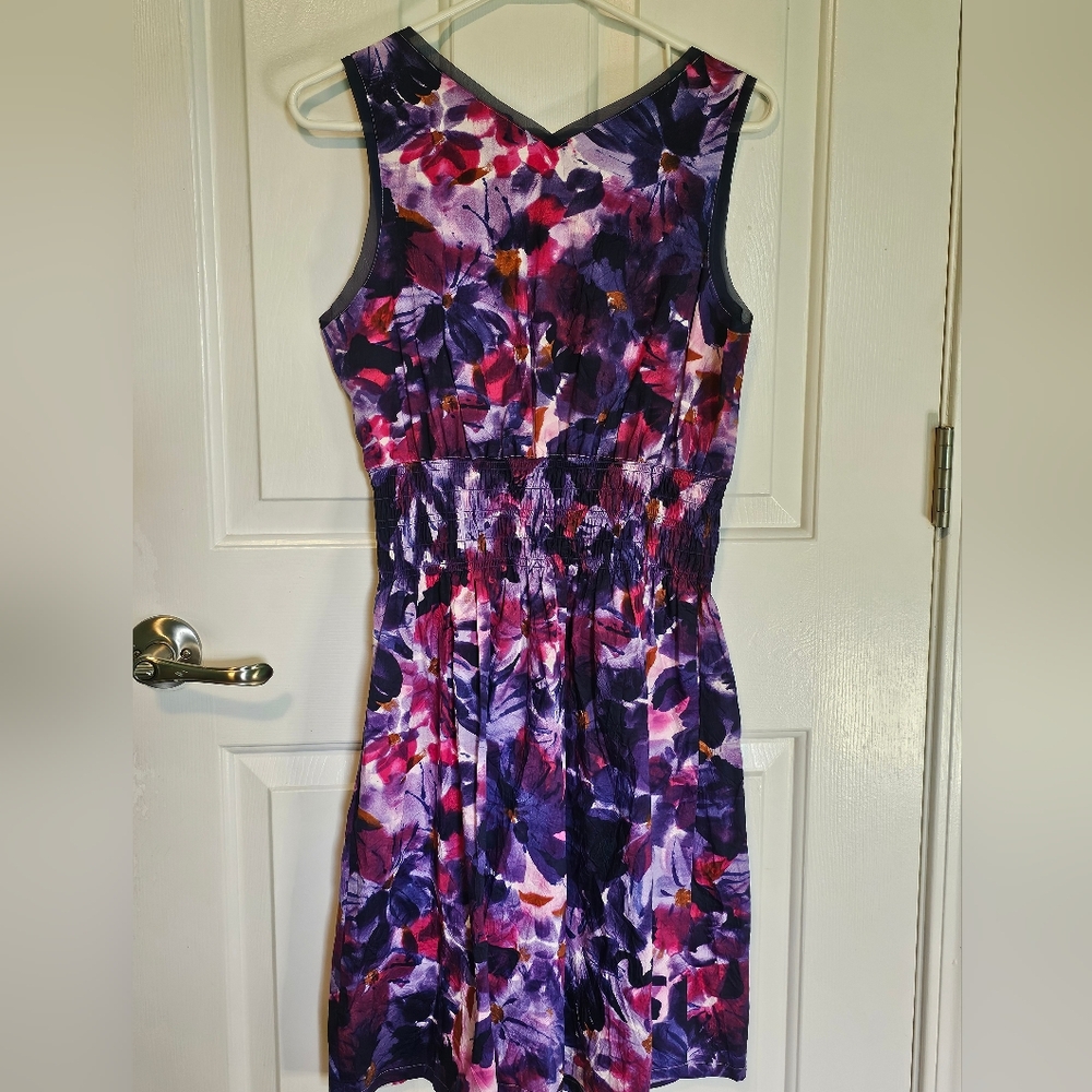 Simply Vera Vera Wang Purple and Pink Floral Midi Dress Women's Sz M - Picture 10 of 14